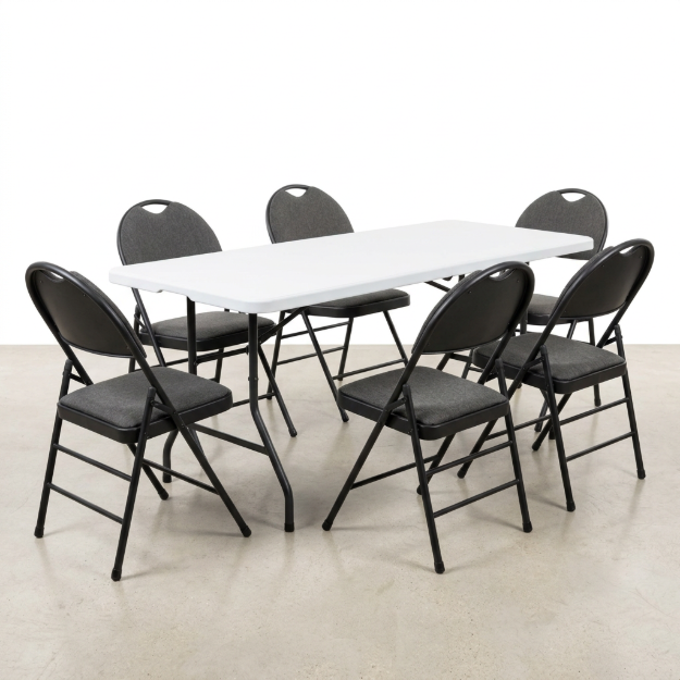 Image de Ensemble table 6 pieds + 6 chaises pliantes en location